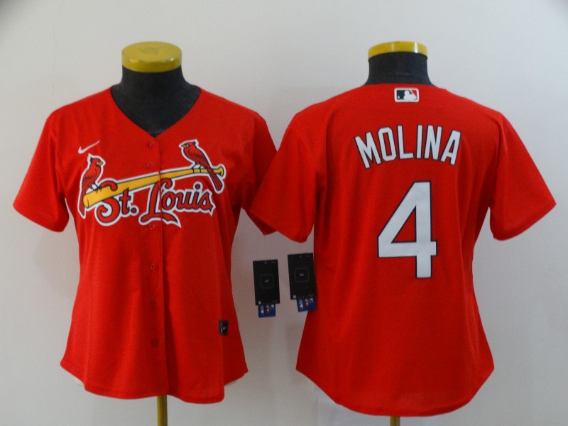 Women's St.Louis Cardinals #4 Yadier Molina Red Cool Base Stitched MLB Jersey(Run Small)